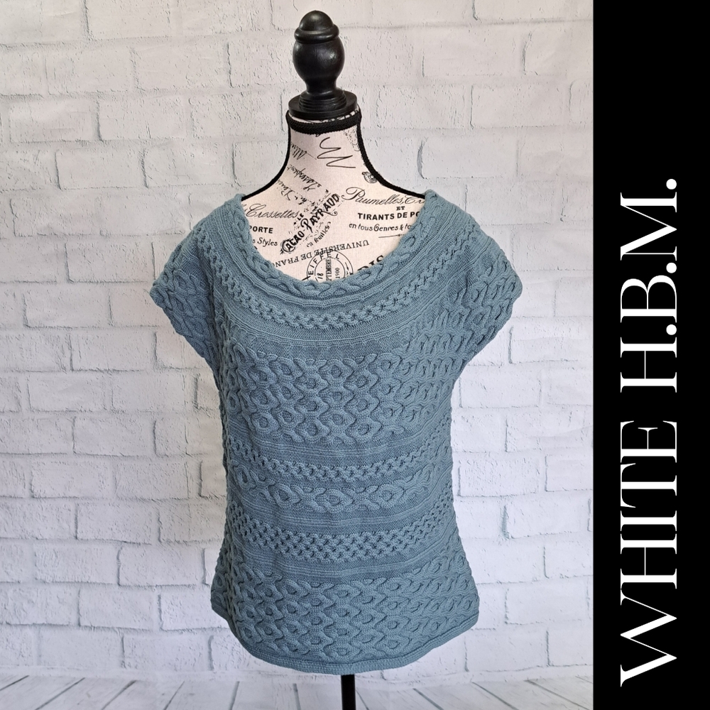 White H.B. Mkt $89 teal sweater